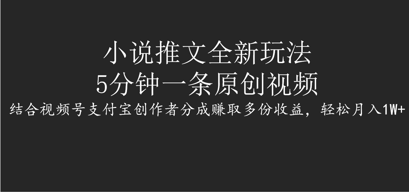 小说推文全新玩法，5分钟一条原创视频，结合视频号支付宝创作者分成赚取多份收益，轻松月入1W+安创网-网创项目资源站-副业项目-创业项目-搞钱项目安创网
