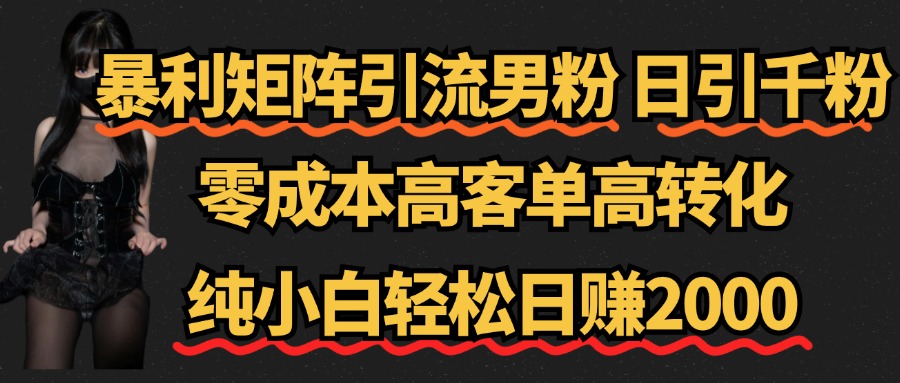暴利矩阵引流男粉（日引千粉），零成本高客单高转化，纯小白轻松日赚2000+安创网-网创项目资源站-副业项目-创业项目-搞钱项目安创网