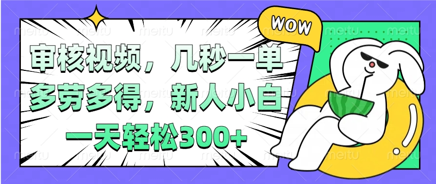 视频审核项目，几秒一单，多劳多得，新人小白一天轻松300+安创网-网创项目资源站-副业项目-创业项目-搞钱项目安创网