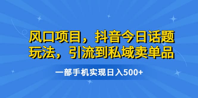 风口项目，抖音今日话题玩法，引流到私域卖单品，一部手机实现日入500+安创网-网创项目资源站-副业项目-创业项目-搞钱项目安创网