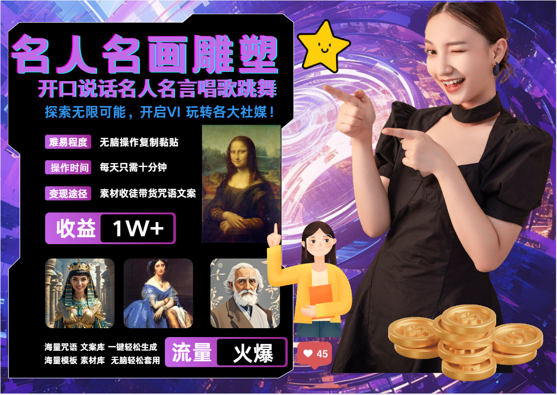 AI暴力起号 世界名画名人名言超强反转唱歌跳舞说话   吸睛火爆流量爆炸  每天三分钟 轻松月入破W安创网-网创项目资源站-副业项目-创业项目-搞钱项目安创网