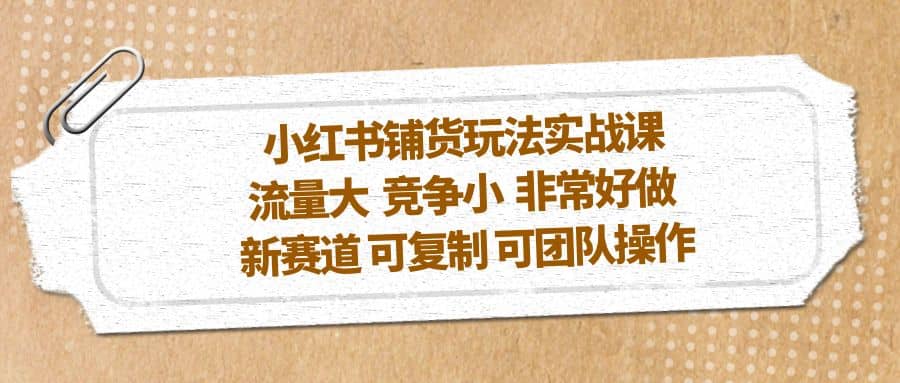 小红书铺货玩法实战课，流量大 竞争小 非常好做 新赛道 可复制 可团队操作安创网-网创项目资源站-副业项目-创业项目-搞钱项目安创网