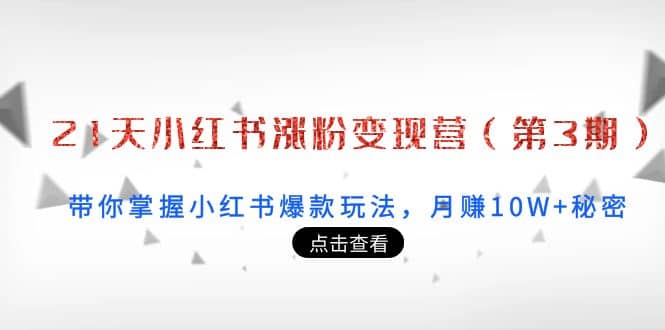 21天小红书涨粉变现营（第3期）：带你掌握小红书爆款玩法，月赚10W+秘密安创网-网创项目资源站-副业项目-创业项目-搞钱项目安创网