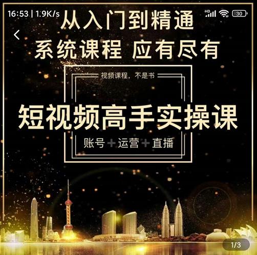 短视频高手实操课：账号+运营+直播，从入门到精通，系统课程，应有尽安创网-网创项目资源站-副业项目-创业项目-搞钱项目安创网