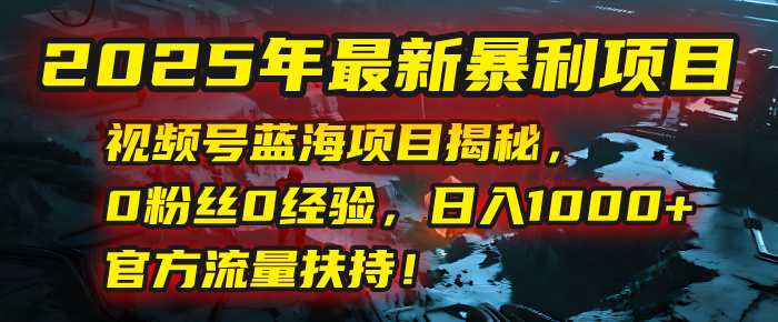 2025年最新暴利项目：视频号蓝海项目揭秘，0粉丝0经验，日入1000+，官方流量扶持！安创网-网创项目资源站-副业项目-创业项目-搞钱项目安创网