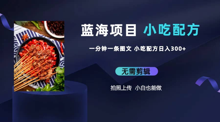 蓝海项目一分钟一条图文作品-日入300+小吃配方项目（附 684G小吃配方）安创网-网创项目资源站-副业项目-创业项目-搞钱项目安创网