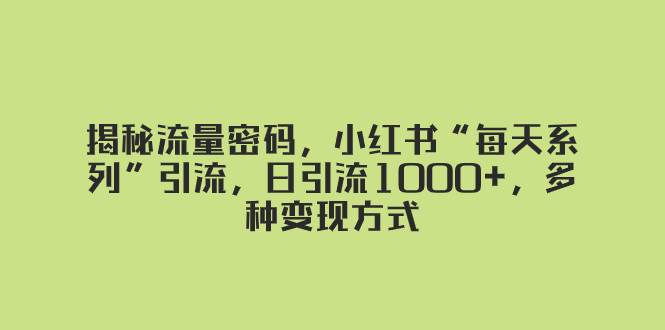 揭秘流量密码，小红书“每天系列”引流，日引流1000+，多种变现方式安创网-网创项目资源站-副业项目-创业项目-搞钱项目安创网