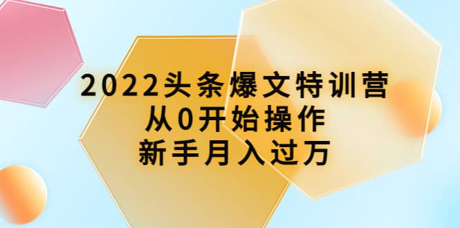 2022头条爆文特训营：从0开始操作，新手月入过万（16节课时）安创网-网创项目资源站-副业项目-创业项目-搞钱项目安创网