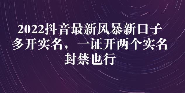 2022抖音最新风暴新口子：多开实名，一整开两个实名，封禁也行安创网-网创项目资源站-副业项目-创业项目-搞钱项目安创网