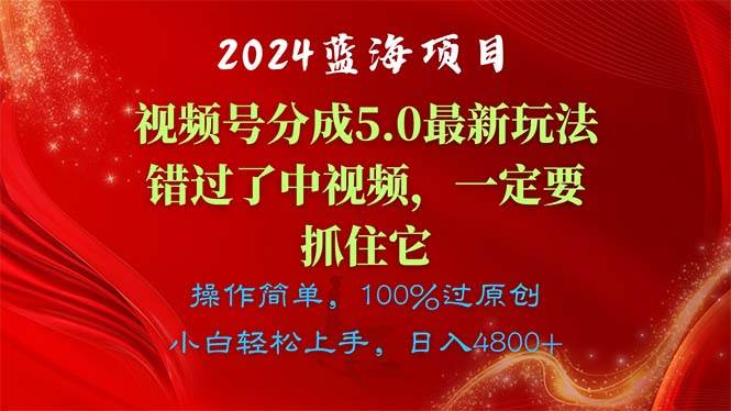 2024蓝海项目，视频号分成计划5.0最新玩法，错过了中视频，一定要抓住…安创网-网创项目资源站-副业项目-创业项目-搞钱项目安创网