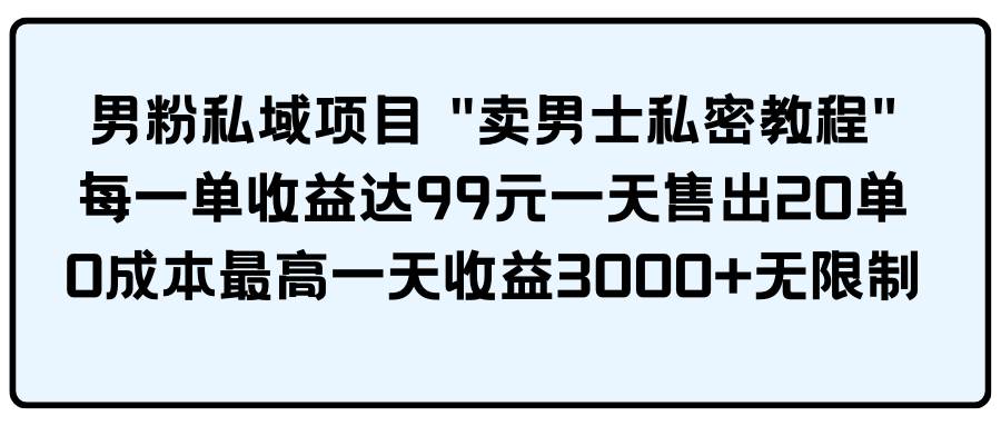 男粉私域项目 卖男士私密教程 每一单收益达99元一天售出20单安创网-网创项目资源站-副业项目-创业项目-搞钱项目安创网
