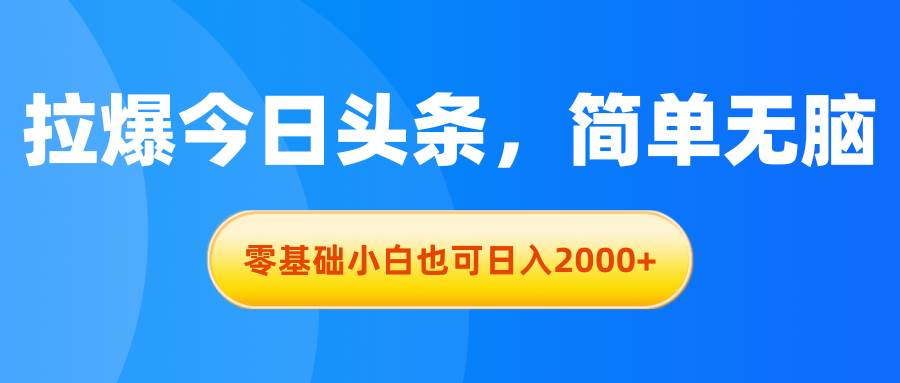 拉爆今日头条，简单无脑，零基础小白也可日入2000+安创网-网创项目资源站-副业项目-创业项目-搞钱项目安创网