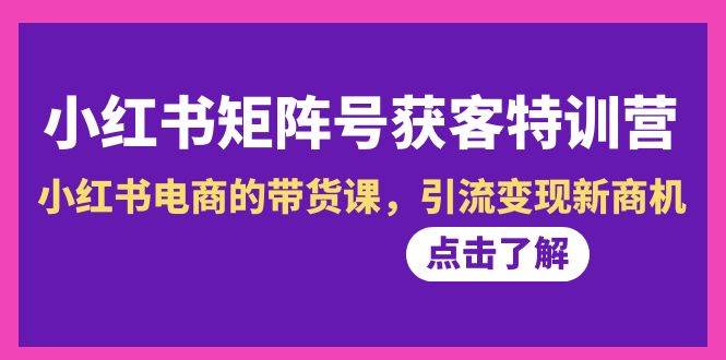 小红书-矩阵号获客特训营-第10期，小红书电商的带货课，引流变现新商机安创网-网创项目资源站-副业项目-创业项目-搞钱项目安创网