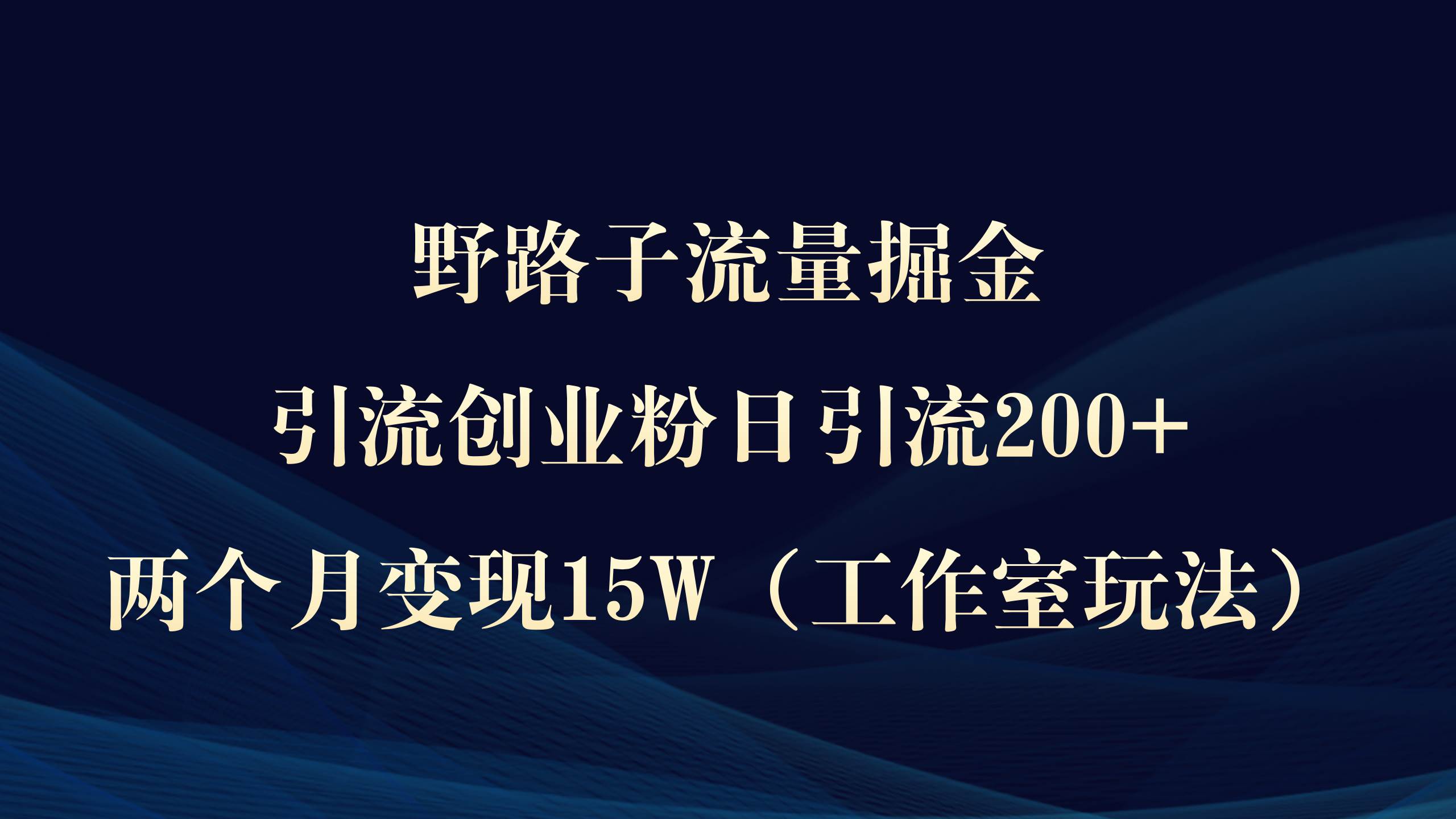 野路子流量掘金，引流创业粉日引流200+，两个月变现15W（工作室玩法））安创网-网创项目资源站-副业项目-创业项目-搞钱项目安创网