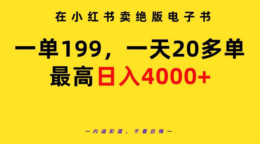 在小红书卖绝版电子书，一单199 一天最多搞20多单，最高日入4000+教程+资料安创网-网创项目资源站-副业项目-创业项目-搞钱项目安创网