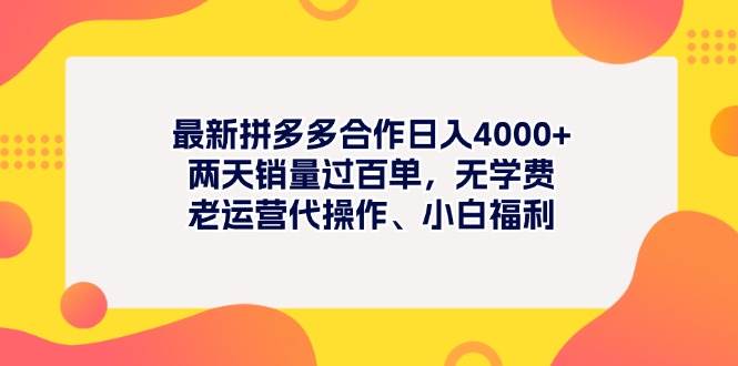 最新拼多多项目日入4000+两天销量过百单，无学费、老运营代操作、小白福利安创网-网创项目资源站-副业项目-创业项目-搞钱项目安创网