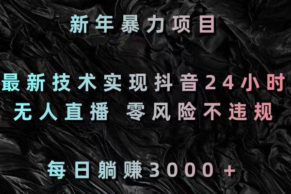 新年暴力项目，最新技术实现抖音24小时无人直播 零风险不违规 每日躺赚3000安创网-网创项目资源站-副业项目-创业项目-搞钱项目安创网