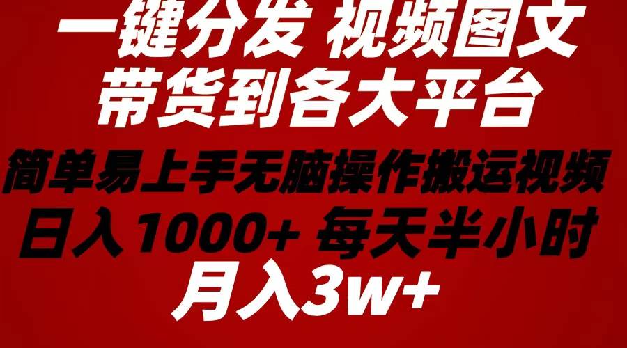 2024年 一键分发带货图文视频  简单易上手 无脑赚收益 每天半小时日入1…安创网-网创项目资源站-副业项目-创业项目-搞钱项目安创网