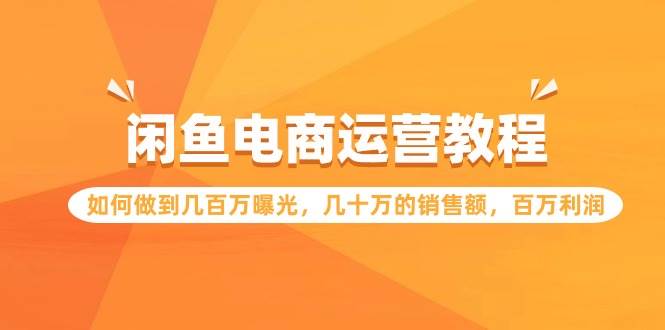 闲鱼电商运营教程：如何做到几百万曝光，几十万的销售额，百万利润安创网-网创项目资源站-副业项目-创业项目-搞钱项目安创网