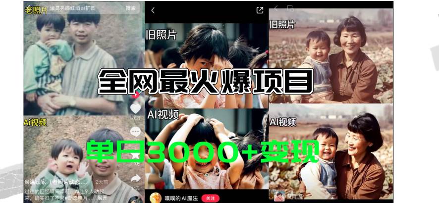 全网爆火的AI让老照片动起来教程，蹭热点日赚3000+，内含免费工具一键…安创网-网创项目资源站-副业项目-创业项目-搞钱项目安创网