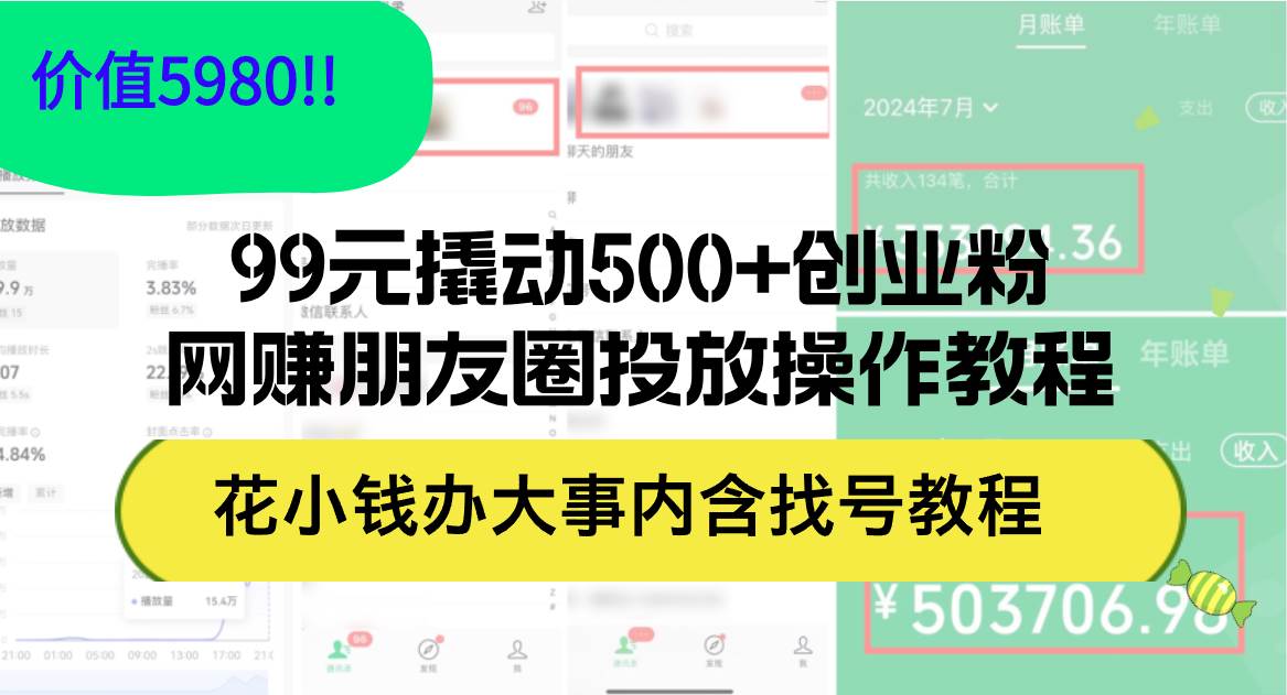 99元撬动500+创业粉，网赚朋友圈投放操作教程价值5980！花小钱办大事内…安创网-网创项目资源站-副业项目-创业项目-搞钱项目安创网
