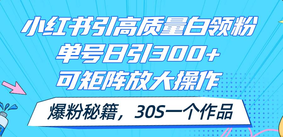 小红书引高质量白领粉，单号日引300+，可放大操作，爆粉秘籍！30s一个作品安创网-网创项目资源站-副业项目-创业项目-搞钱项目安创网