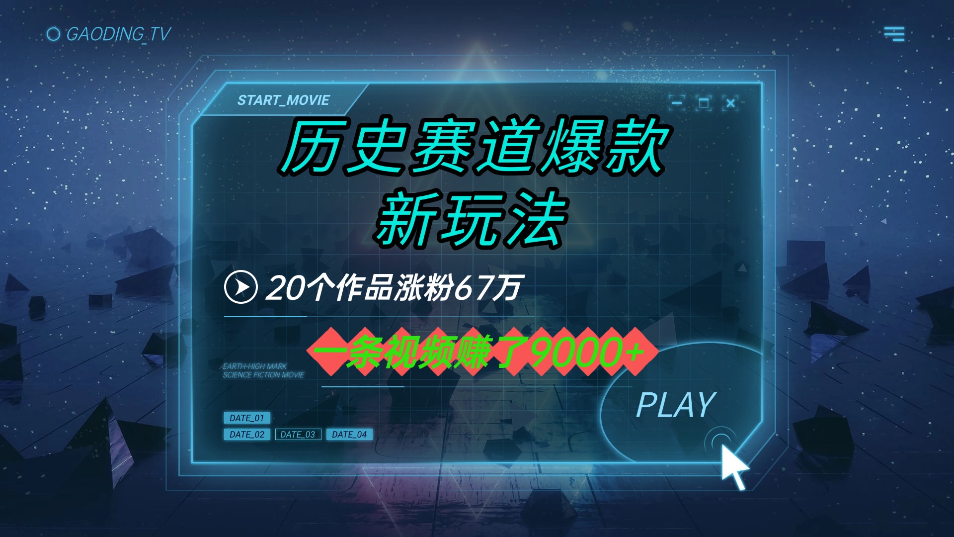 20个作品涨粉67万，一条视频赚了9000+，历史赛道爆款新玩法安创网-网创项目资源站-副业项目-创业项目-搞钱项目安创网