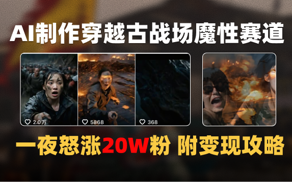 AI制作穿越古战场视频一夜涨粉20W保姆级教学（附AI变现指南）安创网-网创项目资源站-副业项目-创业项目-搞钱项目安创网