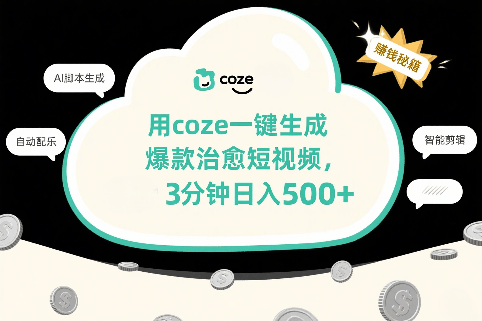 用coze一键生成爆款治愈短视频，3分钟日入500+安创网-网创项目资源站-副业项目-创业项目-搞钱项目安创网