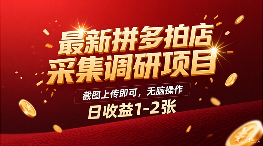 最新拼多多拍店采集调研项目，截图上传即可，无脑操作，日收益1-2张安创网-网创项目资源站-副业项目-创业项目-搞钱项目安创网