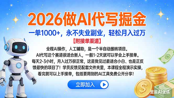 2026做AI代写掘金，一单1000+，永不失业副业，轻松月入过万安创网-网创项目资源站-副业项目-创业项目-搞钱项目安创网